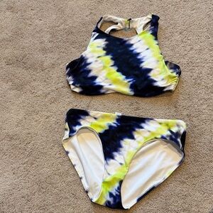 Athleta Blue and yellow tie dye Bikini size medium 36 b/c